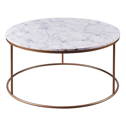 Versanora Marmo Round Circle Shape Coffee Side End Table with Faux Marble Top, 18 inch Height, Marble