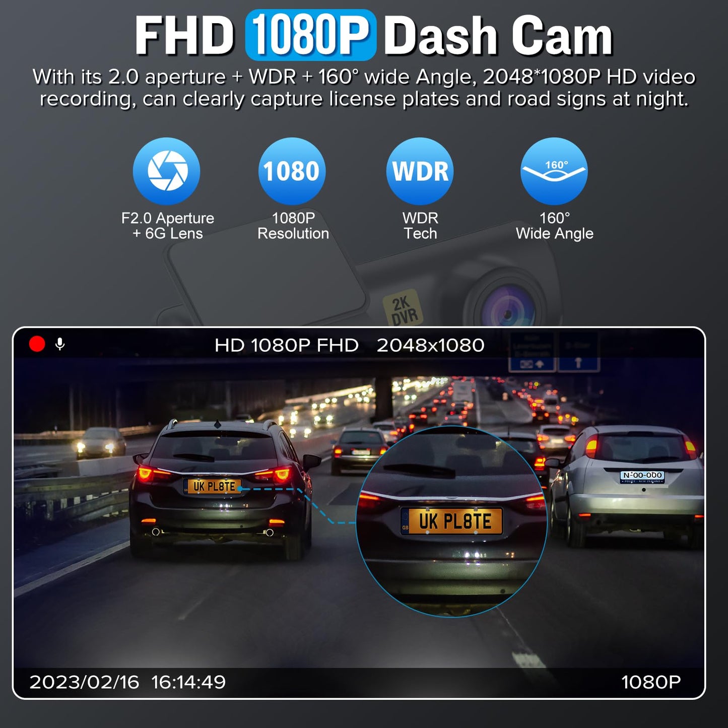 Dash Cam, WiFi FHD 1080P Dash Camera for Cars, Mini Car Camera, Dash Cam Front with Free 64GB SD Card, 160° Wide Angle, Night Vision, Loop Recording, 24H Parking Monitor, Support 128GB Max