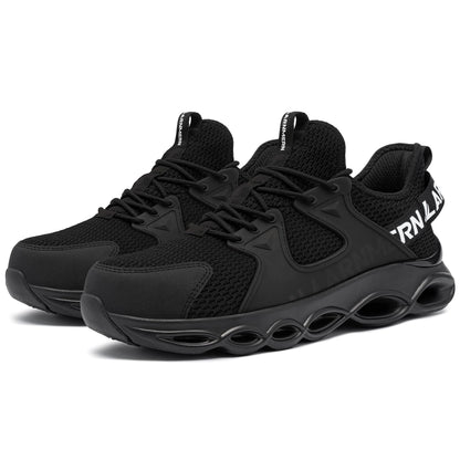 LARNMERN Steel Toe Shoes for Men Lightweight Safety Toe Shoes Comfortable Work Sneakers Indestructible Composite Toe Black White