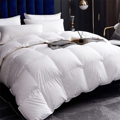 Lightweight Feather Down Comforter Twin Size, Cooling All Seasons Duvet Insert for Warm Weather/Hot Sleepers, 100% Egyptian Cotton, 750 Fill Power Thin Feathers Down Blend Comforter, Ivory, 68x90