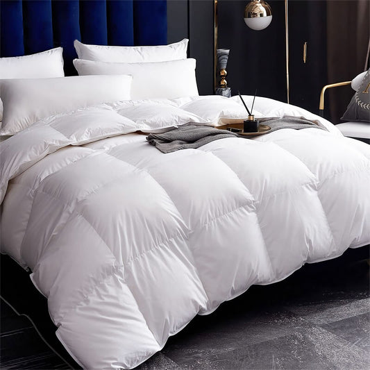 Lightweight Feather Down Comforter Twin Size, Cooling All Seasons Duvet Insert for Warm Weather/Hot Sleepers, 100% Egyptian Cotton, 750 Fill Power Thin Feathers Down Blend Comforter, Ivory, 68x90