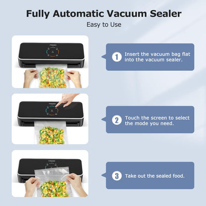 FRESKO Upgraded Fully Automatic Vacuum Sealer, Hands-Free Food Vacuum Sealer without Flipping the Lid, Easy-to-Use Touch Operation with Visual Progress Bar, ETL Certified