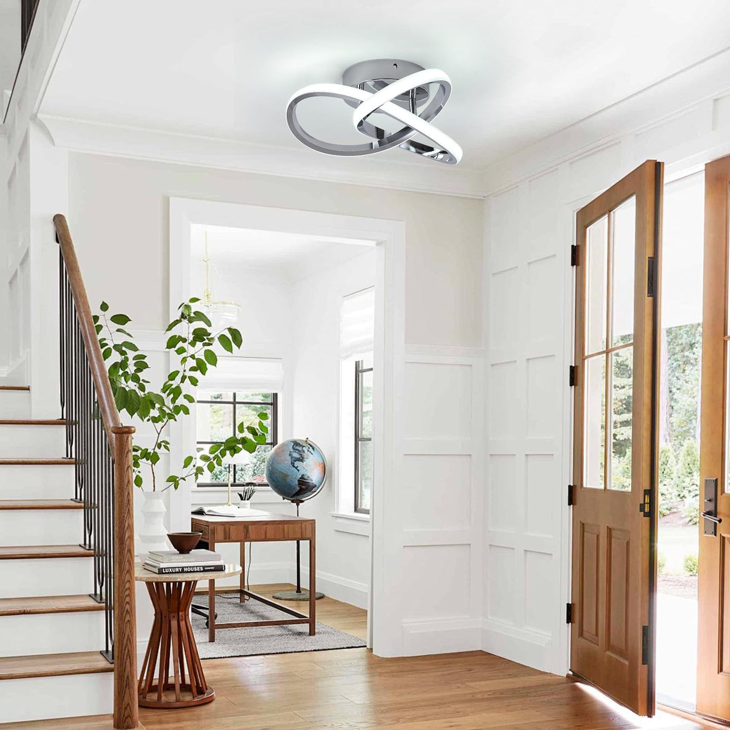 Garwarm Hallway Light,20W LED Ceiling Light,Semi Flush Mount Chandelier, Kitchen Led Lights Fixtures for Foryer Bedroom Garage Bathroom Balcony Corridor Stair Aisle Lamp，Chrome,6000K