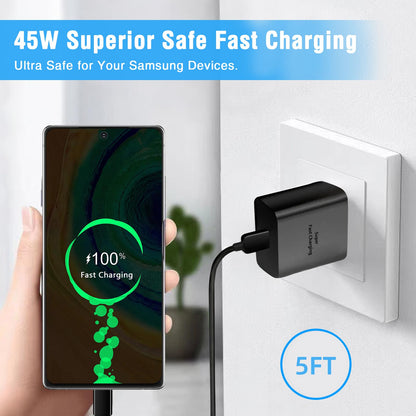 FasChageek 45W Super Fast Charger Type C Fast Charging USB C Android Phone Charger with 5FT Cable for Samsung Galaxy S24 S23 Ultra/S23/S23+/S22/S22 Ultra/S22+/Note 10/20/S20/S21 Galaxy Tab S7/S8