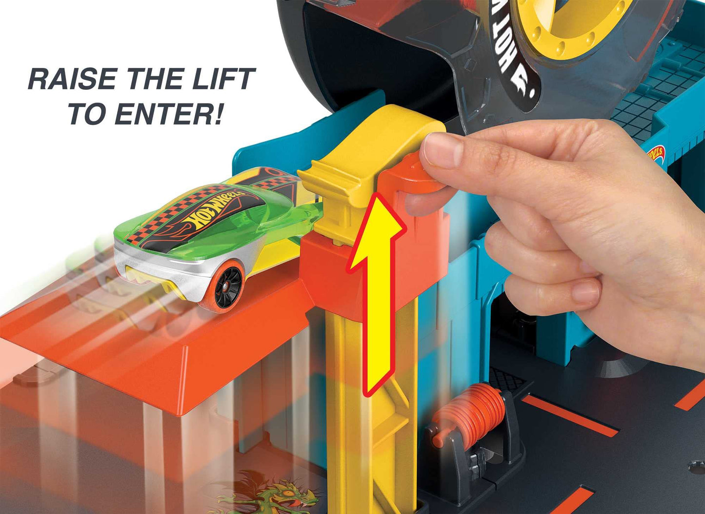 Hot Wheels City Super Twist Tire Shop Playset, Spin the Key to Make Cars Travel Through the Tires, Includes 1 Hot Wheels Car, for Kids 4 to 8 Years Old (Amazon Exclusive)