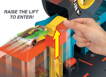 Hot Wheels City Super Twist Tire Shop Playset, Spin the Key to Make Cars Travel Through the Tires, Includes 1 Hot Wheels Car, for Kids 4 to 8 Years Old (Amazon Exclusive)