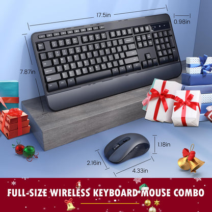 Wireless Keyboard and Mouse Combo, VEILZOR Full-Size 2.4G Ergonomic Computer Keyboard with Wrist Rest, 12+10 Independent Shortcuts, 4-Level 2400 DPI Wireless Mouse for Laptop/PC/Desktop,Windows/Mac OS