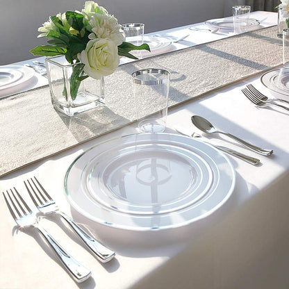 I00000 300 Pieces Silver Plastic Plates with Disposable Silverware, Fancy Tableware Sets include 60 Dinner Plates 10.25", 60 Salad Plates 7.5", 60 Forks, 60 Knives and 60 Spoons Serve for 60 Guest
