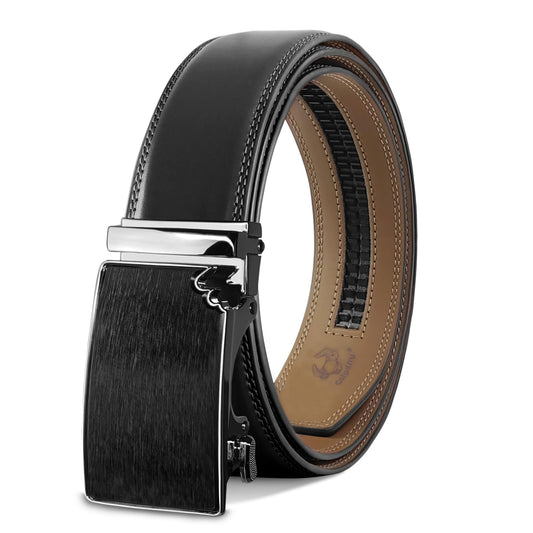 Coipdfty Mens Belts Leather Ratchet Adjustable Men's Belts for Casual Jeans Pant (Brushed black-black buckle-black belt 31"-36")