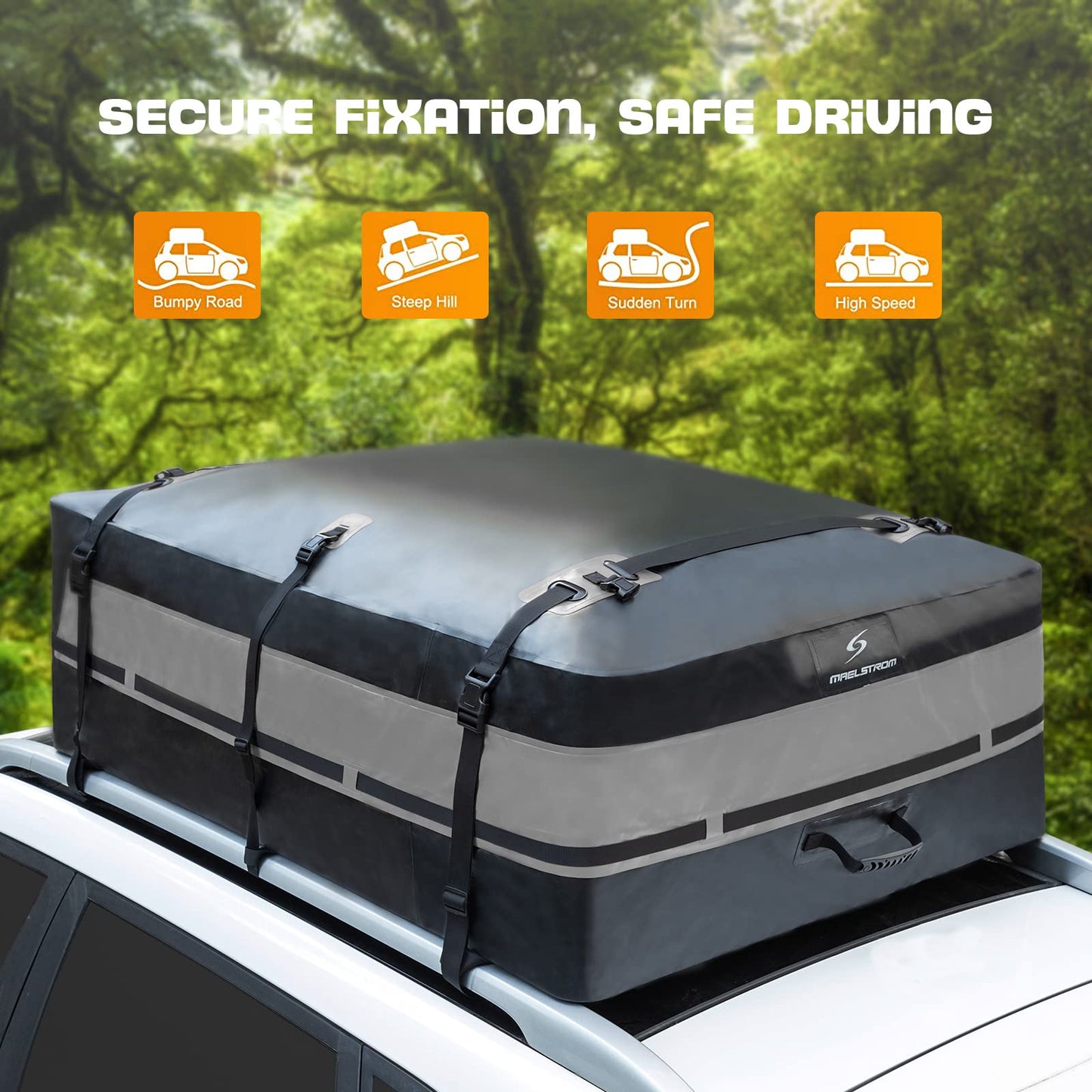 Maelstrom Rooftop Cargo Carrier,Car Roof Bag,21 Cubic Feet Waterproof Roof Rack Cargo Carrier,Tear Resistant Vehicle Cargo Carrier for Car with/Without Rack,Gray (BST01-MSRB01-21CFBK-2)
