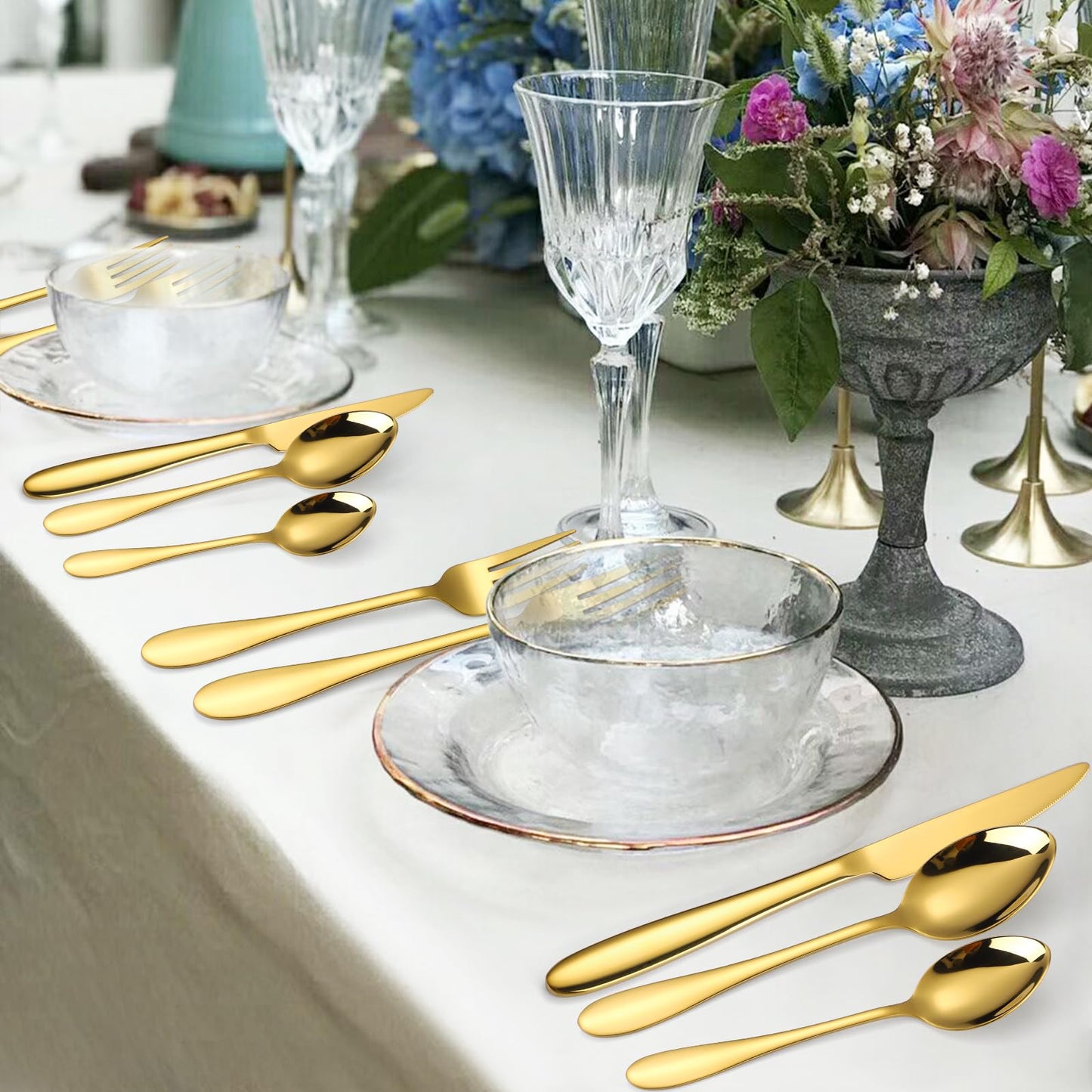 A · HOUSEWARE Gold Silverware Set for 8 Stainless Steel Flatware 40 Piece Fork Spoon Knife Heavy Duty Thick Handle Parties Dishwasher Safe Family Gatherings Parties and Formal Occasions