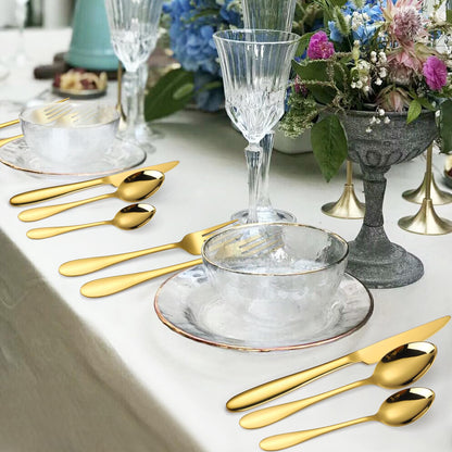 A · HOUSEWARE Gold Silverware Set for 8 Stainless Steel Flatware 40 Piece Fork Spoon Knife Heavy Duty Thick Handle Parties Dishwasher Safe Family Gatherings Parties and Formal Occasions