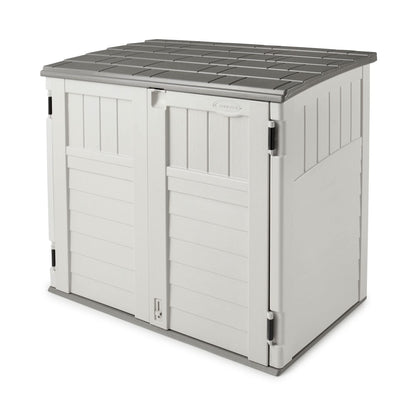 Suncast Horizontal 34 Cubic Feet Plastic Outdoor Storage Shed with Floor and 3 Door Locking System for Backyard, Garage, or Patio Use, Ivory