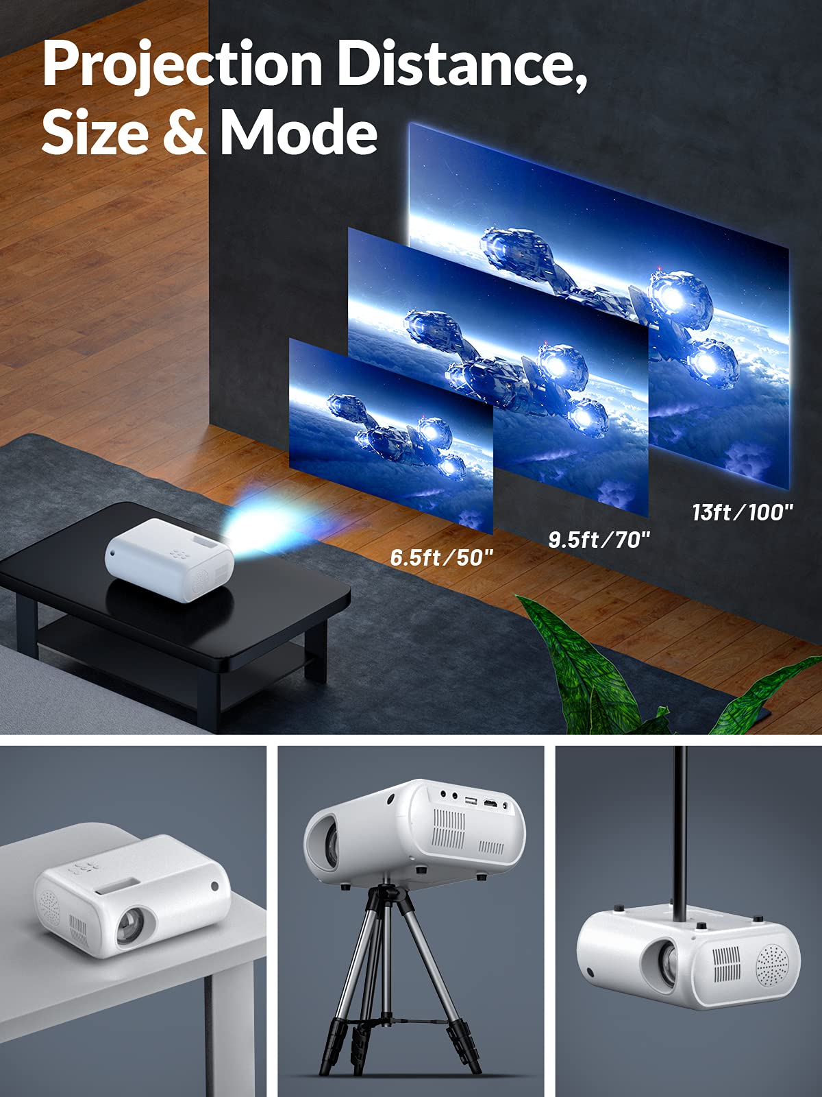 Mini Projector, CLOKOWE 2024 Upgraded Portable Projector with 9000 Lux and Full HD 1080P, Movie Projector Compatible with iOS/Android Phone/Tablet/Laptop/PC/TV Stick/Box/USB Drive/DVD/Game Console