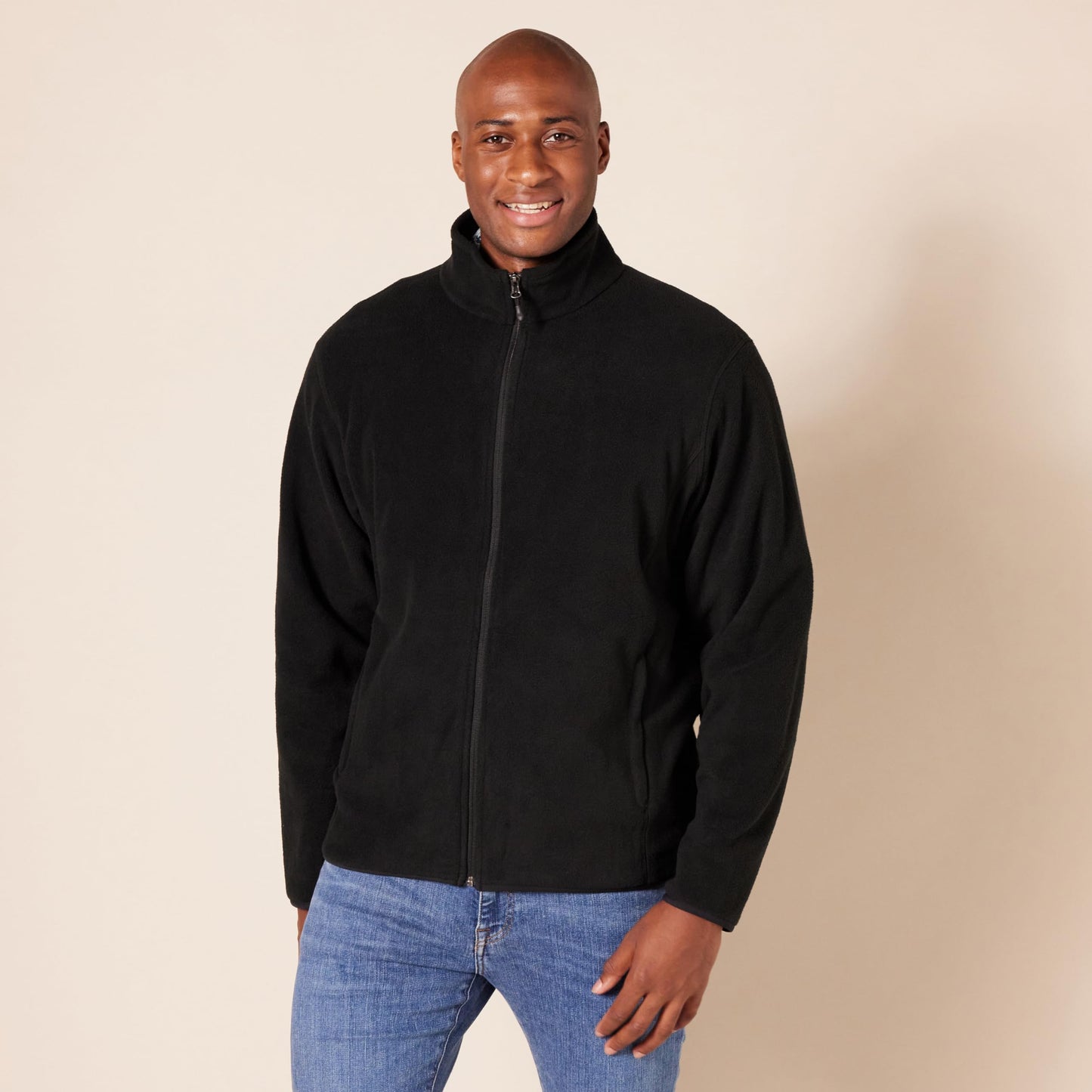 Amazon Essentials Men's Full-Zip Fleece Jacket (Available in Big & Tall), Black, Medium