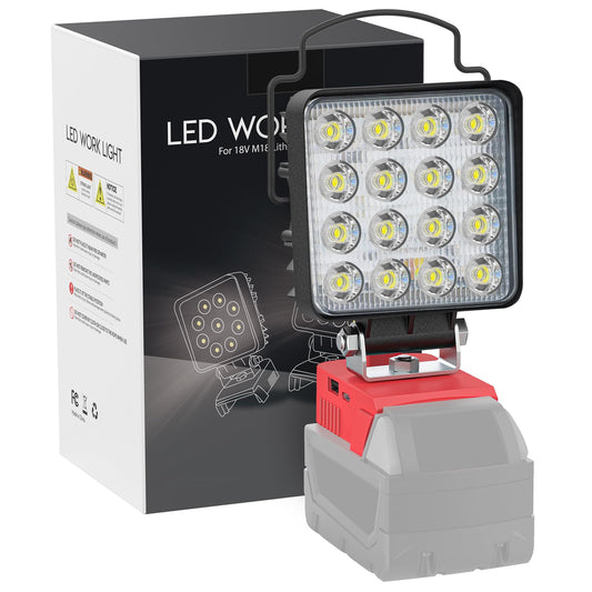 LIVOWALNY Portable LED Work Light for Milwaukee m18 18v Battery, 48W 4800LM Cordless Flood Lights with Low Voltage Protection and USB & Type C Charger Port