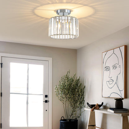 TSMKLEDAN Semi Flush Mount Ceiling Light, Modern Crystal Ceiling Light Fixture, 9.5 Inch Small Crystal Chandeliers for Living Room Hallway Bedroom Kitchen Porch Entryway with E26 Base, Silver