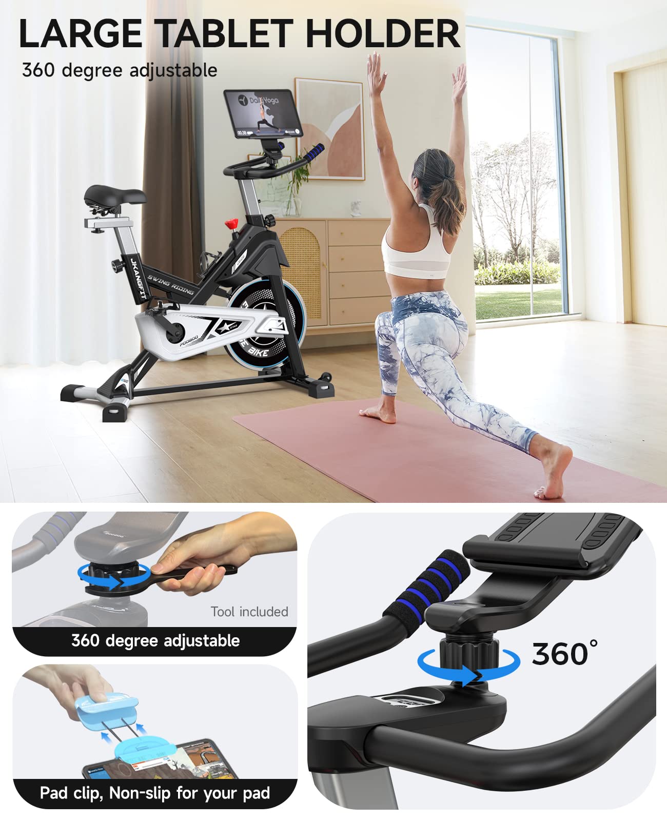 Pooboo Magnetic Exercise Bike Stationary, Indoor Cycling Bike with Built-In Bluetooth Sensor Compatible with Exercise bike apps& Ipad Mount, Comfortable seat and Slant Board, Silent Belt Drive, 350LBS Weight Capacity (D626-1)