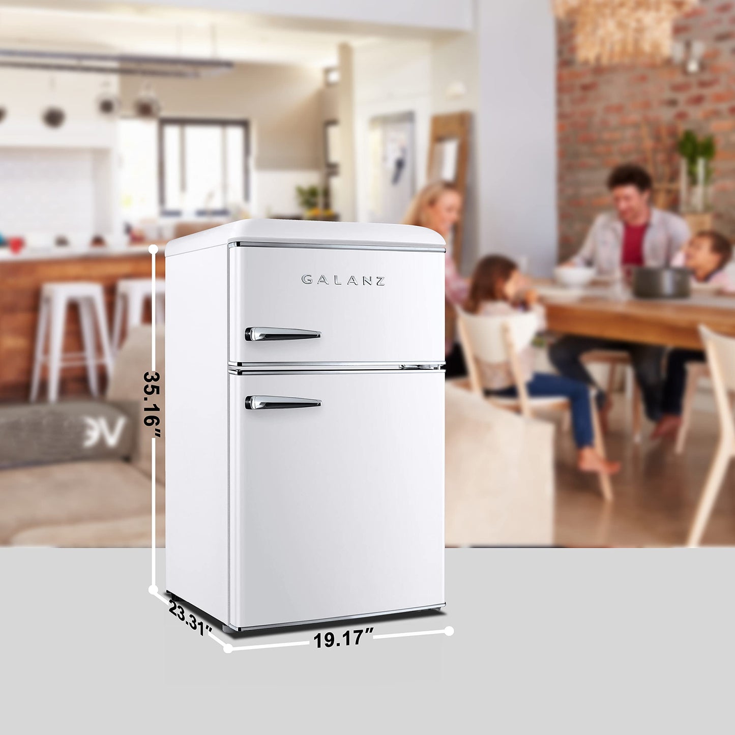 Galanz GLR31TWEER Retro Compact Refrigerator, Mini Fridge with Dual Doors, Adjustable Mechanical Thermostat with Freezer, White, 3.1 Cu FT
