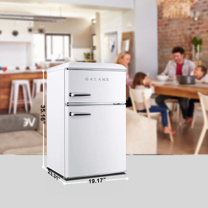 Galanz GLR31TWEER Retro Compact Refrigerator, Mini Fridge with Dual Doors, Adjustable Mechanical Thermostat with Freezer, White, 3.1 Cu FT
