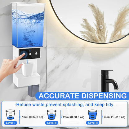 Automatic Mouthwash Dispenser Touchelss 750ML (25 oz) Wall Mounted Mouth Wash Dispenser with Magnetic Cups for Bathroom and Washroom