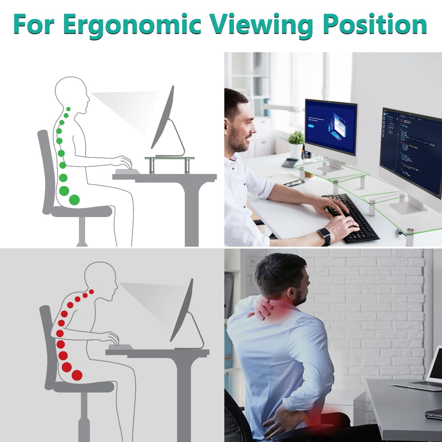 WALI Dual Monitor Stand, Computer Monitor Stand Adjustable Length and Angle Dual Monitor Riser, Desktop Organizer, Monitor Stand Riser for PC, Computer, Laptop (GTT007), Clear