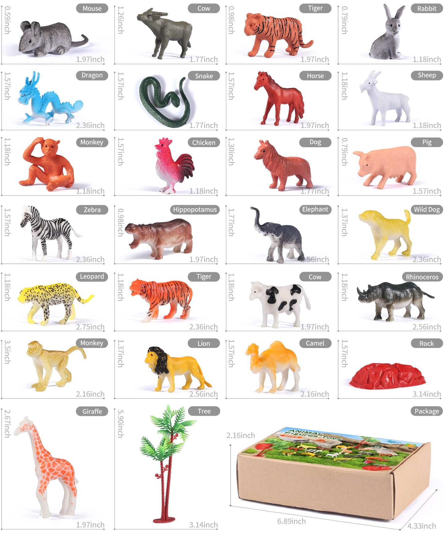 Safari Animals Figures Toys,28 Piece Mini Realistic Jungle Zoo Animal Toys Sets,Animal Learning Educational Toys Playset Cupcake Topper Gifts for Kids and Toddlers