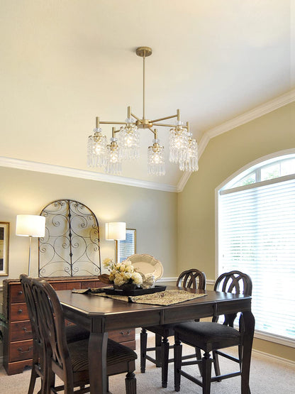 AGEJYYY Crystal Gold Chandelier, 6-Light Modern Ceiling Light Fixtures for Dining, Kitchen, Bedroom & Living Room, Over Table Lighting, Industrial Modern Entryway Chandeliers Design,30in, E26