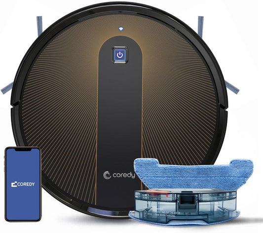 Coredy R750 Robot Vacuum Cleaner, Compatible with Alexa, Mopping System, Boost Intellect, Virtual Boundary Supported, 2200Pa Suction, Super-Thin, Upgraded Robotic Vacuums, Cleans Hard Floor to Carpet