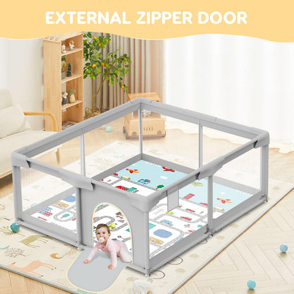 Baby Playpen Baby Playard, Playpen for Babies and Toddlers with Gate, 50x50 Baby Fence, Sturdy Safety Playpen, Indoor & Outdoor Kids Activity Center（with Mat）