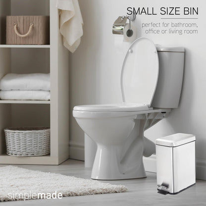 simplemade Rectangle Step Trash Can - 5 Liter / 1.3 Gallon - Stainless Steel Bathroom Trash Can | Small Trash Can with Lid | Office Trash Can | Garbage Can with Lid | Metal Wastebasket (Steel)