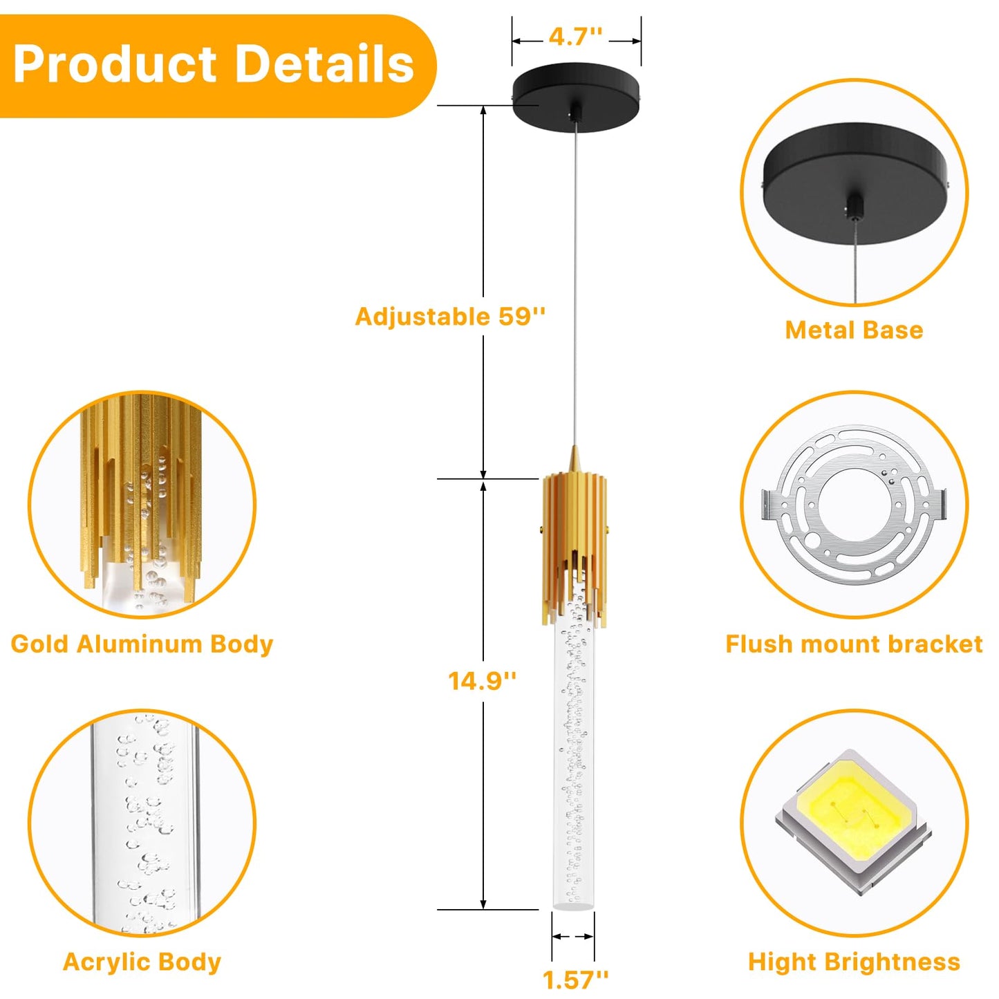 ADD 2 TO YOUR CART! Galental Modern Pendant Light, LED Bubble Kitchen Island Light Fixtures, Adjustable Dinning Room Pendant Lighting, 8W 4000K Gold Hanging Light for Kitchen Island Dinning Room Bedroom Hallway