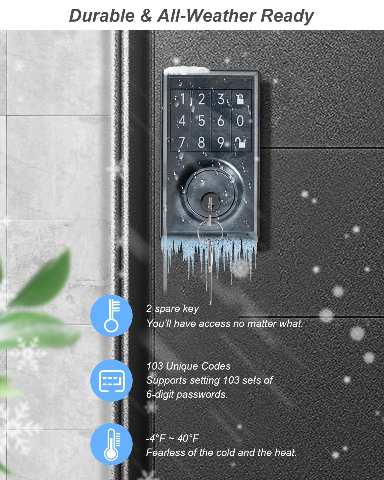 Smart Front Door Lock Set - Keyless Entry Door Lock with Keypads, Electronic Keypad Deadbolt 103 User Codes, Auto Lock, Mute Function, Low Battery Indicator, Includes 2 Keys-Ideal for Home Security