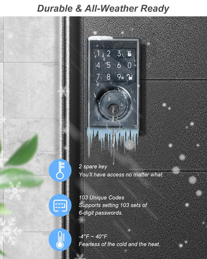 Smart Front Door Lock Set - Keyless Entry Door Lock with Keypads, Electronic Keypad Deadbolt 103 User Codes, Auto Lock, Mute Function, Low Battery Indicator, Includes 2 Keys-Ideal for Home Security