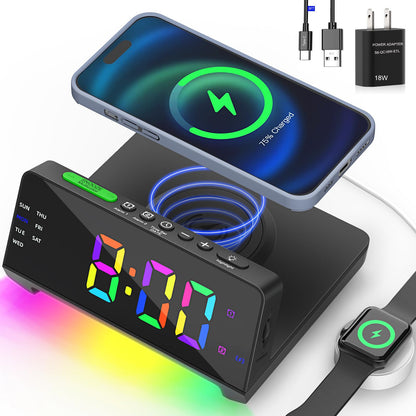 Night Light Alarm Clock With Wireless Charging Station