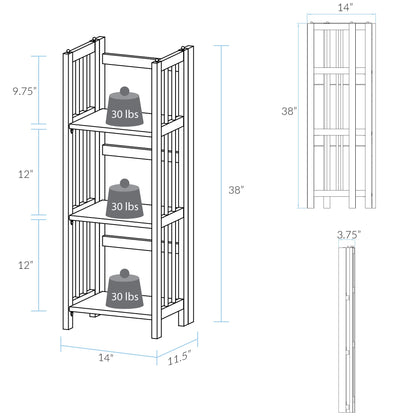 Casual Home 3-Shelf Folding Bookcase (14" Wide)-Mahagony