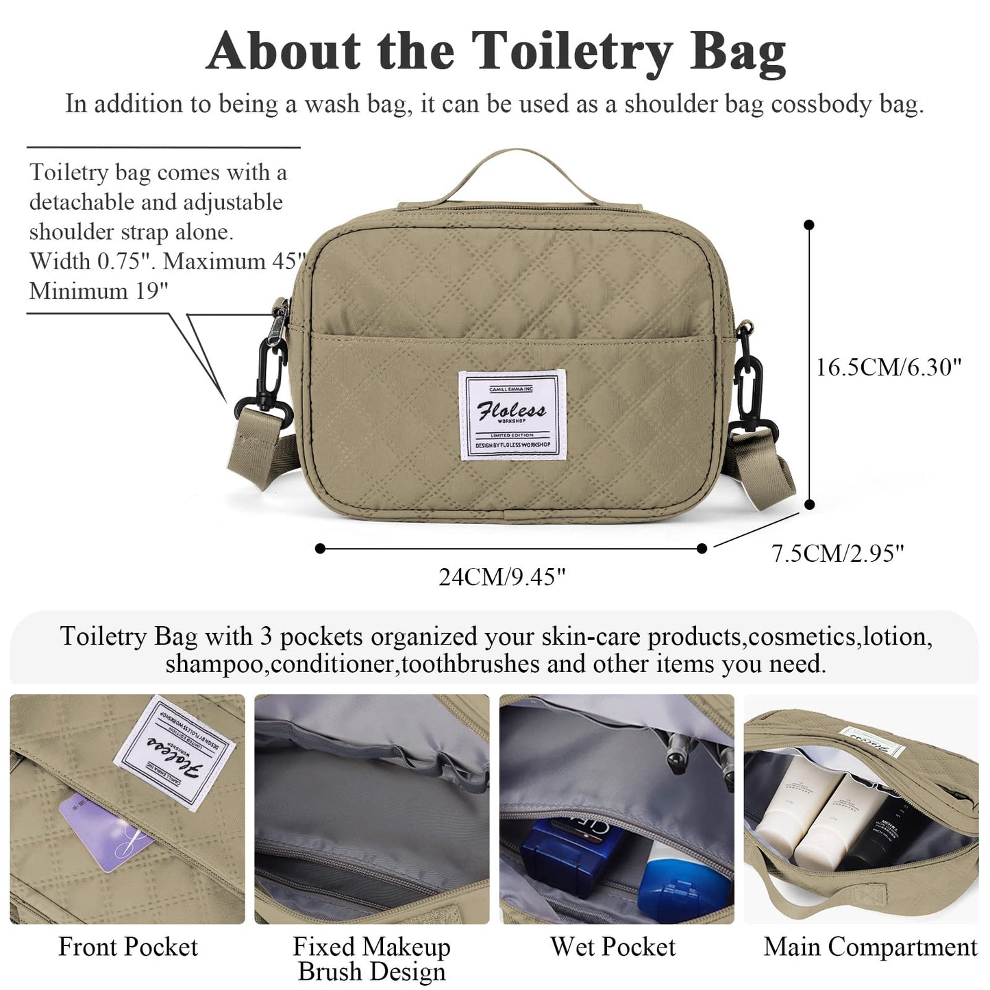 Weekender Bag for Women with Toiletry Bag, Travel Duffel Bag Overnight Carry on Bag, Gym Tote Bag with Wet Pocket,Pale Khaki