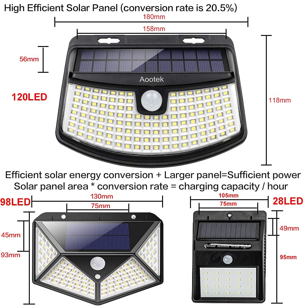 Aootek New Solar Motion Sensor Lights 120 LEDs with Lights Reflector,270° Wide Angle, IP65 Waterproof, Step Lights for Front Door, Yard, Garage, Deck (4 Pack)