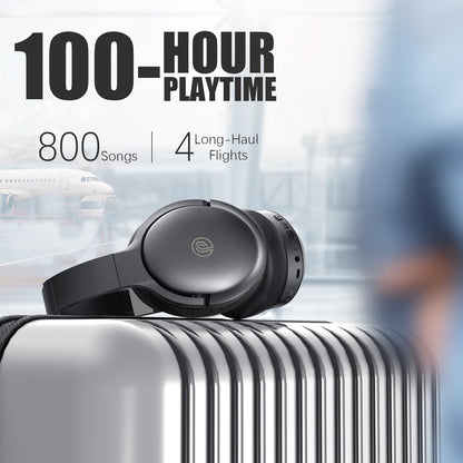 Active Noise Cancelling Headphones, 100H Playtime Wireless Headphones Over Ear with Mic, Headphones Wireless Bluetooth with Hi-Fi Audio Deep Bass,3.5MM Cable, Soft-Earpads,Fast Charging-Black