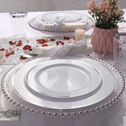 I00000 300 Pieces Silver Plastic Plates with Disposable Silverware, Fancy Tableware Sets include 60 Dinner Plates 10.25", 60 Salad Plates 7.5", 60 Forks, 60 Knives and 60 Spoons Serve for 60 Guest