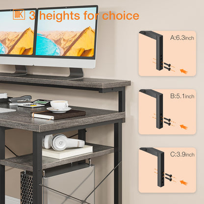 ODK L Shaped Desk with Monitor Stand, 54 Inch Home Office Desks with Storage Printer Shelves, Reversible Corner Gaming Desk with Bookshelf for Bedroom, Grey Oak