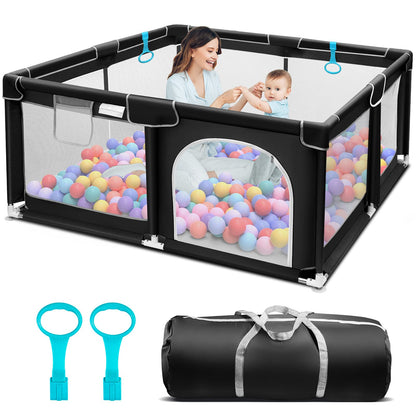 Suposeu Baby Playpen, Sturdy and Safety Playard with Soft Breathable Mesh, Indoor and Outdoor Baby Fence, Portable Playpen for Babies and Toddlers (50 Inch×50 Inch, Black)