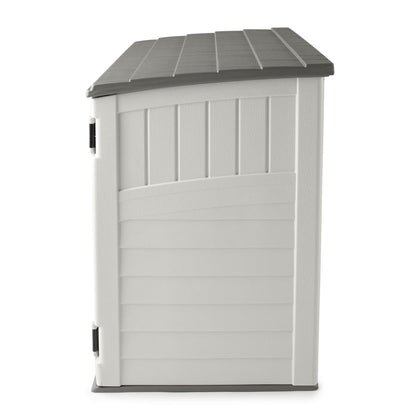 Suncast Horizontal 34 Cubic Feet Plastic Outdoor Storage Shed with Floor and 3 Door Locking System for Backyard, Garage, or Patio Use, Ivory