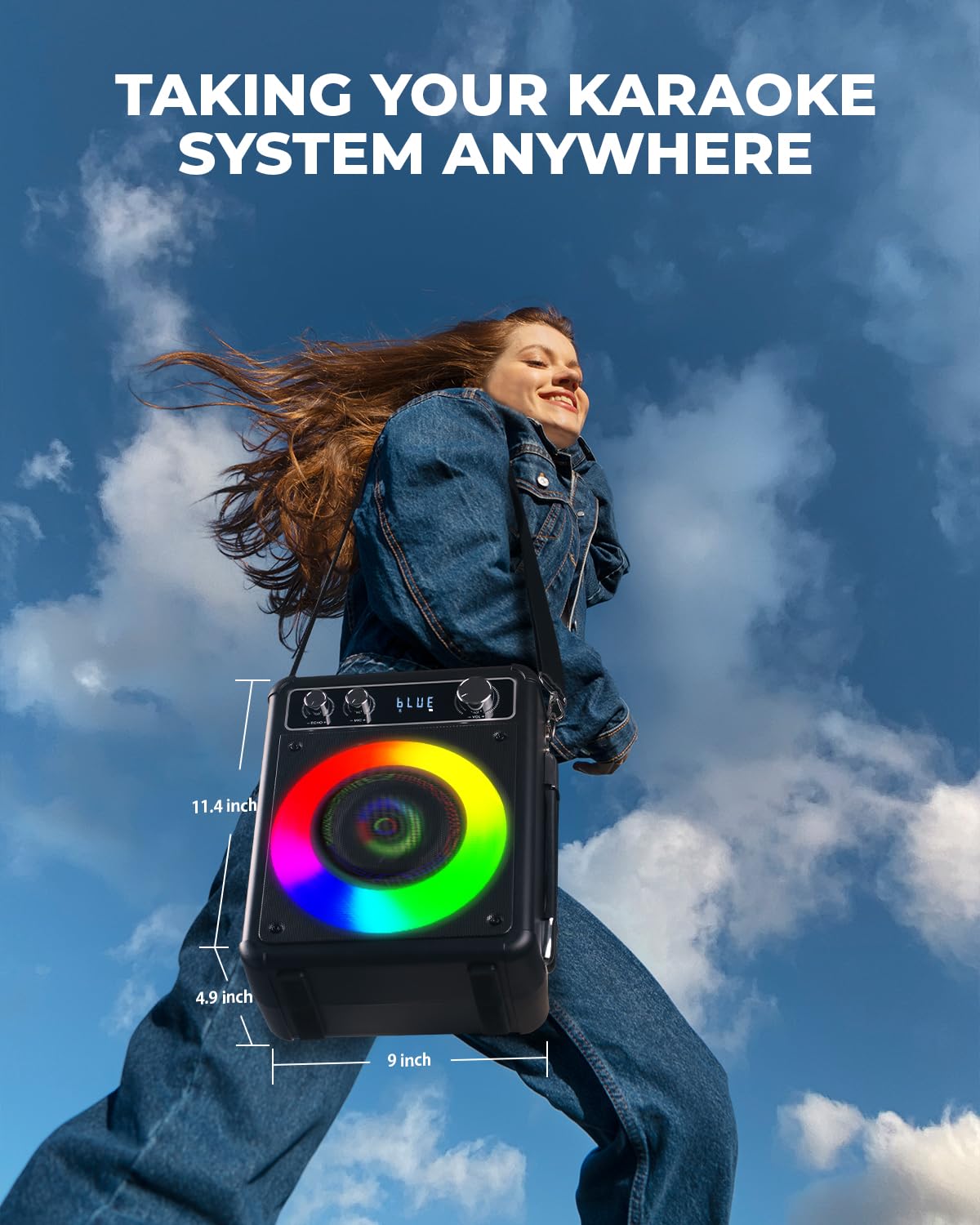 VOSOCO Karaoke Machine, Portable Bluetooth Speaker with 2 Wireless Microphones, PA System for Adults Kids with LED Lights, Supports TWS/REC/FM/AUX/USB/TF for Home Party