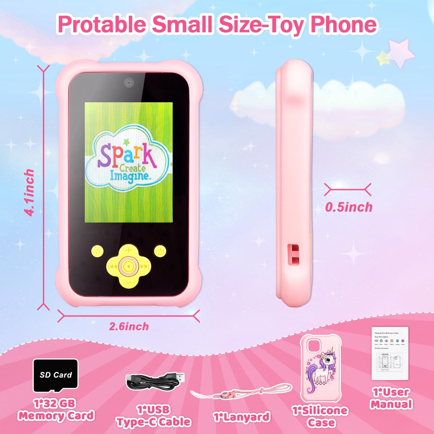 Kids Phone for Girls,2023 Newest Birthday Toys for Ages 3-8,MP3 Music Player Puzzle Games with Flip Camera,Toddler Learning Toys for 3 4 5 6 7 8 Year Old Girl with 3 Camera,32G SD Card