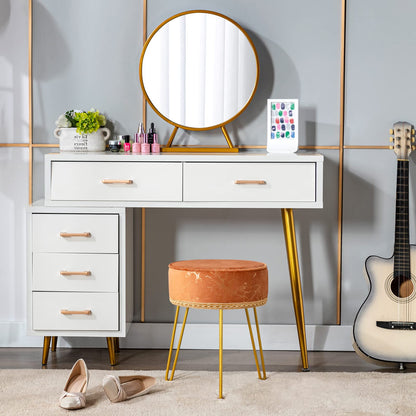 Soohow Vanity Chair Foot Stool Ottoman, Round Small Vanity Stool Chair for Makeup Room, Stool for Vanity Chair for Makeup Room with Metal Legs, Ottoman Foot Rest Makeup Chair for Vanity, Living Room