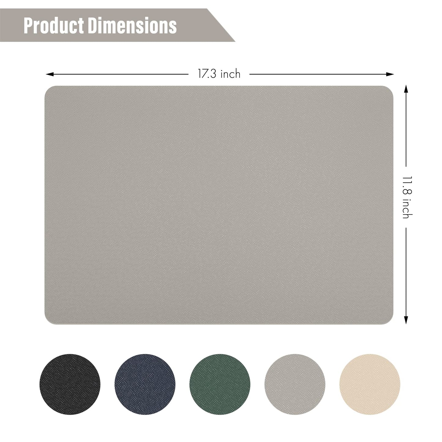 Placemats Set of 6, Heat Stain Scratch Resistant Faux Leather Table Mats Non-Slip Wipeable Waterproof Washable Indoor Outdoor for Dining Table Kitchen Decor (Grey)