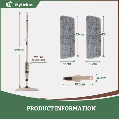 Eyliden Spray Mop, Mops for Floor Cleaning with 2pcs Microfiber Reusable Pads and 22 oz Bottle, Wet Jet Flat Mop for Wood Hardwood Laminate Ceramic Tiles Floor Cleaner Tools
