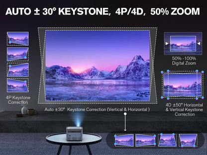 [Auto Focus/Keystone] Android TV Projector 4K with Netflix Built in, VIZONY 800ANSI 5G WiFi Bluetooth Outdoor Projector, FHD Home Movie Projector with 4P4D/Zoom/PPT Compatible Phone/Laptop, 8000+ Apps