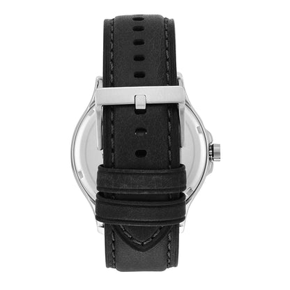 A|X ARMANI EXCHANGE Men's Leather Strap Watch, Color: Black/Silver (Model: AX2101)